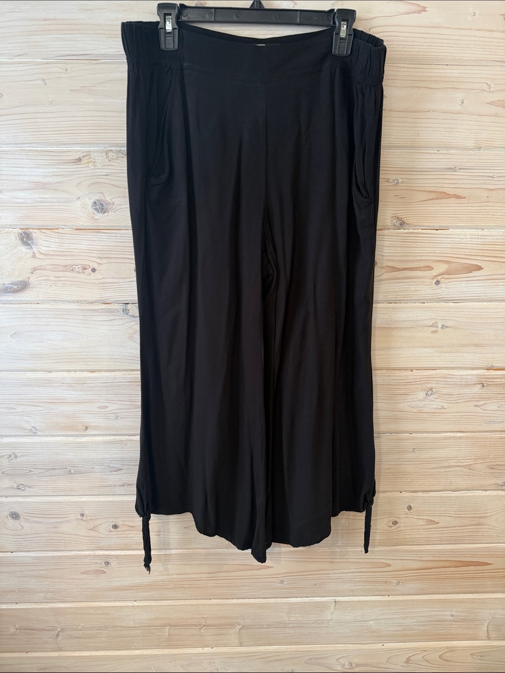 Rewash Black Wide-Leg Pull-On Pants with Hem Ties